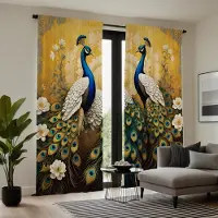 Household supplies MH 2 stycken HD skogsgrön vit påfågel blomma rik dekorativ gardin Gul digitaltryckt gardin heminredningsstil de W52H63inchW132H160cm