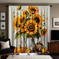 Household supplies MH 2 st HD Thanksgiving vas Solros pumpa gardin Gul knyt digitaltryckt gardin Heminredningsstil Dekorera vardagsrum W52H63inchW132H160cm