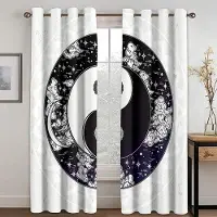 Household supplies MH Gyllene Mandala Mån-Gardiner Lyxiga Boho Fönsterdraperier 2 Paneler Eleganta Vardagsrum Sovrum Heminredning 50W60H(CM)X2PCS&Rod Pocket