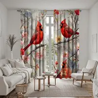 Household supplies MH 2 stycken HD blommande träd Skata dekorativ gardin Röd slips digitaltryckt gardin Heminredningsstil Dekoration vardagsrum W52H63inchW132H160cm