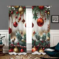 Household supplies MH 2 stycken, julgransgröna blad tallkotte gardiner -30% mörkläggning - lämpliga för vardagsrum, sovrum, kök, heminredni W150CM H166CM&Rod pocket