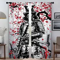 Household supplies MH Japansk Samurai Halloween Dekoration Moderna Vardagsrumsgardiner för Kamera Mörkläggningsgardin Köksgardiner 2 Delar Rullgardiner W50xH70cmx2pcs-CL