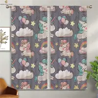 Yiran Furniture Söta tecknade enhörningsgardiner Barnrum Fönsterdekoration Gardiner Lämpliga För Sovrum Vardagsrum Kök Gardiner 2 ST W50xH130(CM)x2PCS&Rod pocket