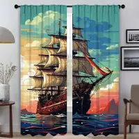 Household supplies MH Fönstergardin för Rum 2 Paneler Fartygsillustration Avdelare Mörkläggningsgardiner Halloween-dekoration Heminredningsgardiner Persienner W50xH70cmx2pcs-CL