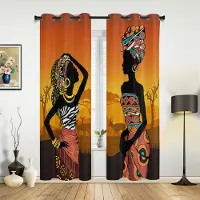 Household supplies MH Afrikansk Kvinna Giraff Elefant Silhuetter Gardiner för Sovrum Vardagsrum Draperier Kök Barnrum Fönstergardin Heminredning 135W x 60H(cm) x1