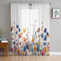 Household supplies MH Blomma Tusensköna Växtblad Genomskinliga Gardiner för Vardagsrumsdekoration Fönstergardiner för Kök Tyll Voile Organza Gardiner W135 x H115cm x1