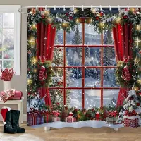 Textilien Juldekoration Duschdraperi Vinter Snöscen Julgran Julklappar Polyester Duschdraperier Badrumsinredning 90x180cm