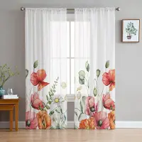 Household supplies MH Växter Blommor Vallmo Skira Gardiner för Vardagsrumsdekoration Fönstergardiner för Kök Tyll Voile Organza Gardiner W135 x H115cm x1 white