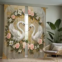 Household supplies MH 2-delad HD digital gul Slips ros krans Svan gardin Heminredning stil Dekorera vardagsrum sovrum slitage stång gardin effe W52H63inchW132H160cm