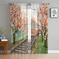 Household supplies MH Aquarell Körsbärsblom Tyllgardiner för Vardagsrum Sovrum Dekoration Chiffong Skira Voile Kök Fönstergardin Draperier 1 PCS W100XH250cm&Grommet Top
