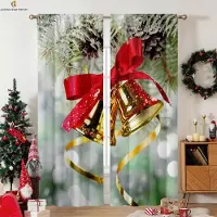 Household supplies MH Jultomte Klocka Tecknad Tryckta Gardiner Polyesterfiber Barnrum Restaurang Fest Fönsterdekoration Gardiner 2 Delar W50xH130(CM)x2PCS&Rod pocket