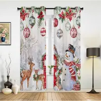 Household supplies MH Blå Julgran Julkula Snöflinga Tryckta Gardiner Sovrum Vardagsrum Draperier Kök Fönstergardin Hemdekoration 135W x 60H(cm) x1