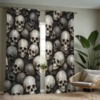 Household supplies MH 2 st HD dödskallemodell dekorativ gardin Vit knytband digitaltryckt gardin Heminredningsstil Dekorerat vardagsrum sovrum W52H63inchW132H160cm gray