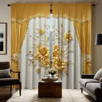 Household supplies MH 2 ST HD digital gul färg kinesiska enkla blommiga gardiner heminredningsstil dekoration vardagsrum sovrum genom W52H63inchW132H160cm