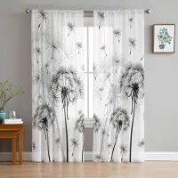 Household supplies MH Svartvita maskrosväxt tunna gardiner för vardagsrumsdekoration Fönstergardiner Kök Tüll Voile Organza Gardiner W135 x H215cm x1
