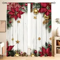 Yiran Furniture 2 st Set Jul Snögubbe Gardiner Stångficka Design Digitaltryck Polyester Draperier för Vardagsrum Kök Sovrum Fönster 100W130H(CM)40x51in&Grommet Top brown