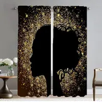Household supplies MH Svart Guld Afrikansk Dam Gardiner Barnrum Vardagsrumsgardin Gardiner för Sovrum Rullgardiner Avdelare Halloween Dekoration Panel W50xH70cmx2pcs-CL