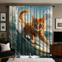 Household supplies MH 2 stycken högupplöst lek flytande katt rolig bild Dekorativ gardin Blå digitaltryckt gardin heminredningsstil W52H63inchW132H160cm