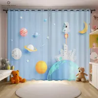 Household supplies MH Gardin med kosmiskt astronauttryck, Tecknad gardin, Stångficka, Pojk-, flickrum, Vardagsrum, Studierum, Kök, Dekorativ, 2 st W50xH130(CM)x2PCS&Grommet Top