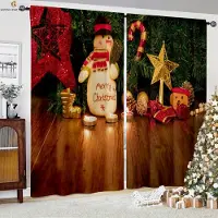 Household supplies MH Julgardiner Jultomte Snöflinga Kula 3d-gardiner Sovrum Restaurang Nyår Högtidsfest Dekoration Gardiner 2 Delar W50xH130(CM)x2PCS&Rod pocket