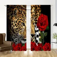 Household supplies MH Djur Varg Tiger Leopard Fönstergardiner Vardagsrum Barn Barnrum Sovrum Tunn Skuggning Draperi Ny Stil Gardin W60H60(CM)x2PCS&Grommet Top