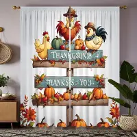 Household supplies MH 2 st HD Thanksgiving Tupp Höna Ställ Pumpa gardin Gul knytband digitaltryckt gardin Heminredningsstil Dekorera vardagsru W52H63inchW132H160cm
