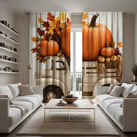 Household supplies MH 2 st HD Thanksgiving Pumpa lastbil dekorativ gardin Gul knytning digitaltryckt gardin Heminredningsstil Dekorerat vardagsrum W52H63inchW132H160cm