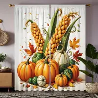 Household supplies MH 2 st HD Höstskördefest Vete pumpa Lönnlöv röd dekorativ gardin Gul knytning digitaltryckt gardin Heminredning W52H63inchW132H160cm