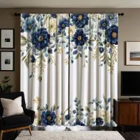 Household supplies MH 2 ST HD digitalt vitt färgsystem blå blomma grönt blad gardiner heminredningsstil dekoration vardagsrum sovrum stång t W52H63inchW132H160cm