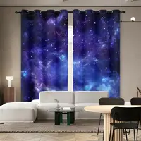 Household supplies MH 2 st hög mörkläggning perforerad polyestergardin, dubbelsidig matt, vänster och höger dubbel öppning, blålila nebulosagalax 214x160cm&Grommet Top