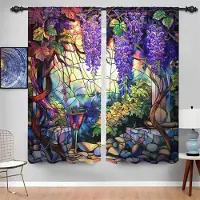 Household supplies MH Färgat glas Wisteria Gardiner Blommiga Trädgårdsfönster Draperier 2 Paneler Romantisk Vardagsrum Sovrum Heminredning 50W60H(CM)X2PCS&Rod Pocket