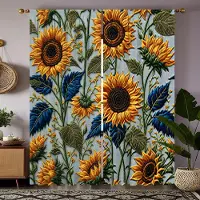 Household supplies MH 2 st set HD Kreativ Broderi Solros dekorativ gardin Gul knyt digitaltryckt gardin Heminredningsstil Dekorat W52H63inchW132H160cm