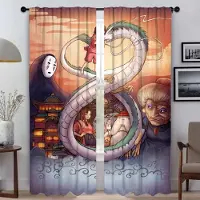 Household supplies MH Tyll för Sovrum Spiriteds Away Halloween Dekoration Moderna Vardagsrumsgardiner 2 Delar Mörkläggningsgardin Avdelare Kök W50xH70cmx2pcs-CL