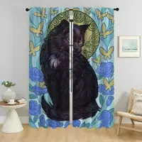 Household supplies MH Fönstergardin för Rum 2 Paneler Magisk Katt Heminredning Gardiner Tyll för Sovrum Halloween Dekoration Persienner Avskärmning Vardagsrum W50xH70cmx2pcs-CL