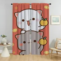 Household supplies MH Persika Mochi Katt Heminredning Gardiner för Kamera Mörkläggningsgardin för Rum 2 Paneler Avskärmning Halloween Dekoration Rullgardiner Vardagsrum W50xH70cmx2pcs-CL