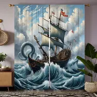 Household supplies MH 2 stycken högupplösta dekorativa gardiner med havsegelbåt, blå knytband, digitaltryckt gardin, heminredningsstil, dekoration li W52H63inchW132H160cm