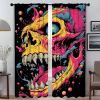 Household supplies MH Tecknad Skalle Illustration Halloween Dekoration Tyll för Sovrum Myggnät för Vardagsrum Avskärmning Skuggor Kamera W50xH70cmx2pcs-CL