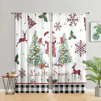 Household supplies MH 2 stycken, Julgran snögubbe snöflinga gardiner -30% mörkläggning - lämpliga för vardagsrum, sovrum, kök, heminredning W150CM H166CM&Rod pocket