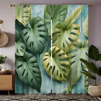Household supplies MH 2 st set HD Sydostasien bananblad dekorativ gardin Grön knytband digitaltryckt gardin Heminredningsstil Dekorerad l W52H63inchW132H160cm