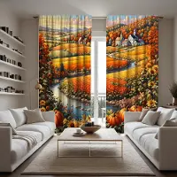 Household supplies MH 2 stycken HD guldlandsbygdsutsikt dekorativ gardin Gul digitaltryckt gardin Heminredningsstil dekoration vardagsrum W52H63inchW132H160cm