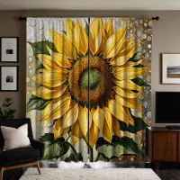 Household supplies MH 2 st HD sol och solros dekorativ gardin Gul digitaltryckt gardin heminredningsstil dekoration vardagsrum sovrum W52H63inchW132H160cm