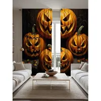 Household supplies MH 2 st set HD Halloween fyra pumpor höst lönnlöv dekorativ gardin svart band digitaltryckt gardin Hemdekoration stil W52H63inchW132H160cm