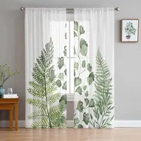 Household supplies MH Grön Ormbunke Växt Skira Gardiner för Vardagsrumsdekoration Fönstergardiner för Kök Tyll Voile Organza Gardiner W135 x H115cm x1
