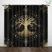 Household supplies MH 2 stycken gardiner med tryckt Livets träd-mönster, dekorerade i svart gotisk stil för sovrum och vardagsrum 150x166cm&Grommet Top