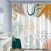 Household supplies MH Duschdraperier från mitten av århundradet Tropisk växt Leopard Sol Palmträd Modern konst Polyestertyg Badrumsgardin Dekoration med krokar 120x180cm-47x70in