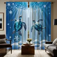 Household supplies MH 2 st HD Havsbotten Romantisk Snöflinga sköldpadda dykning dekorativ gardin Blå knyt digitaltryckt gardin Heminredningsstil W52H63inchW132H160cm