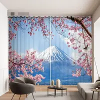 Household supplies MH Romantiskt körsbärsblomsmönster Gardin Berg Fuji Landskap Dekor Gardin Japansk Sushi Nikki Restaurang Fönstergardin 2 st 2x50W100H(CM)&hook