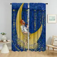 Household supplies MH Van Gogh Partition Tyg för Sovrum Eleganta Rumsgardiner 2 Delar Heminredningsgardiner Fönstergardin Halloweendekoration W50xH70cmx2pcs-CL