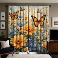 Household supplies MH 2 st HD trädgårdsprästkragar fjäril dekorativ gardin Gul knytband digitaltryckt gardin Heminredningsstil Dekorativt vardagsrum W52H63inchW132H160cm