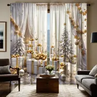 Household supplies MH 2 st HD digitalt vitt färgsystem drömskt guld ljus lyxstil gardiner heminredningsstil dekoration vardagsrum sovrum W52H63inchW132H160cm